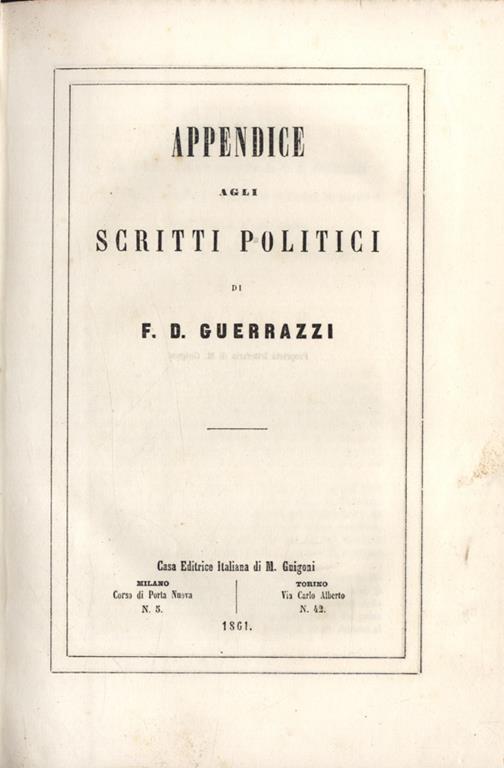 Appendice agli scritti politici - Francesco Domenico Guerrazzi - copertina