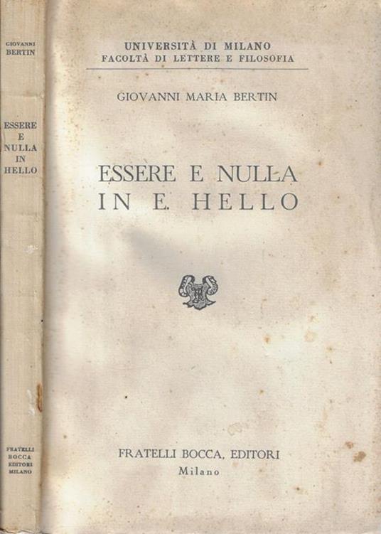 Essere e nulla in E. Hello - Giovanni Maria Bertin - copertina