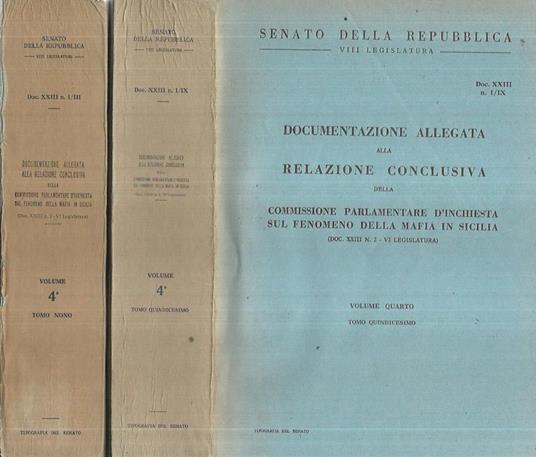 Documentazione allegata alla Relazione Conclusiva della Commissione Parlamentare d'Inchiesta sul fenomeno della mafia in Sicilia - copertina