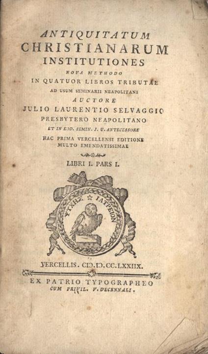 Antiquitatum christianarum institutiones Libri I pars I - copertina