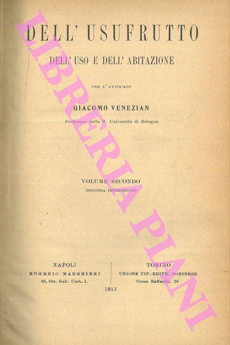 Dell'usofrutto, dell'uso e dell'abitazione - Giacomo Venezian - copertina