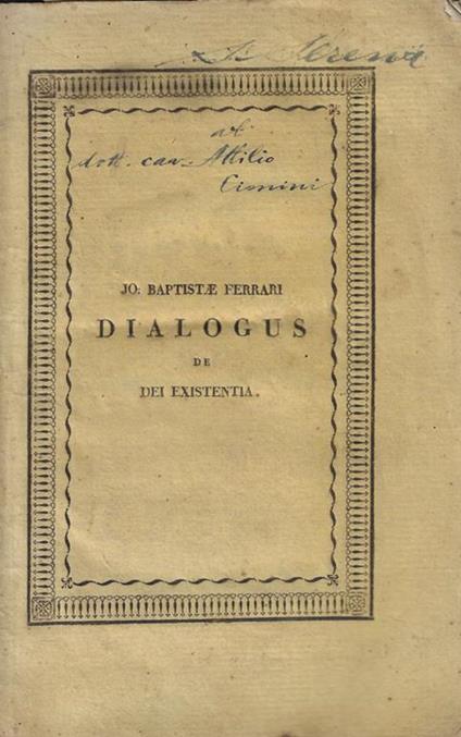 Dialogus de dei existentia Cajetano Rizzardi ecclesiae atestinae regimen suscipienti dicatus - copertina