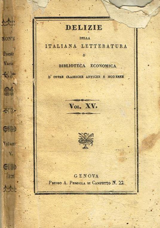 Poesie del Cavaliere Vincenzo Monti tratte dall'edizione di Bologna 1821. Vol.IV - copertina