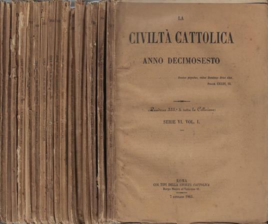 La Civiltà Cattolica Anno decimosesto quaderno 355, 356, 357, 358, 359, 360, 361, 362, 363, 364, 366, 371, 373, 374, 375, 376 - copertina