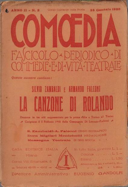 Comoedia anno II N. 2. Fascicolo – periodico – di commedie e di vita teatrale - copertina