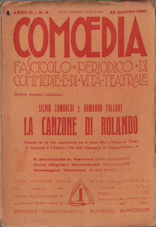 Comoedia anno II N. 2. Fascicolo – periodico – di commedie e di vita teatrale - copertina