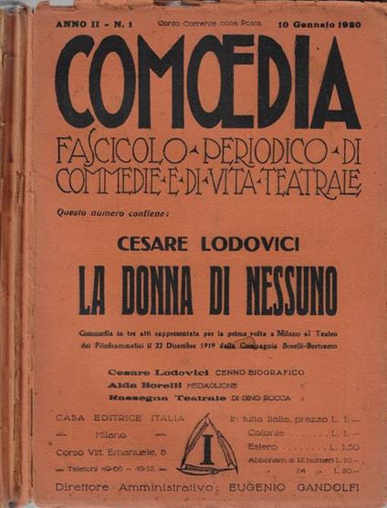 Comoedia Anno II N. 1, 5, 9, 13, 19. Fascicolo periodico di commedie e vita teatrale - copertina