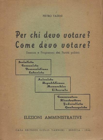 Per chi devo votare? Come devo votare?. Essenza e Programmi dei Partiti politici - Elezioni Amministrative - copertina