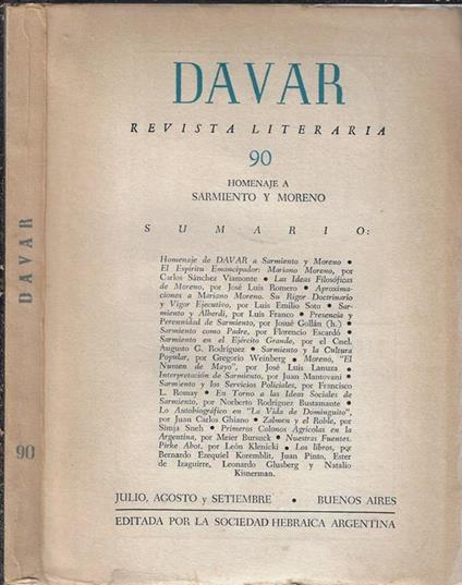 Davar N. 90 anno 1961. Revista Literaria - copertina