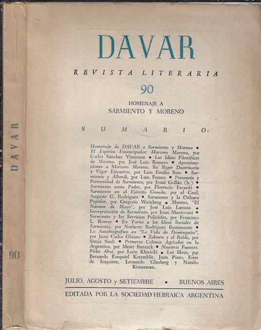 Davar N. 90 anno 1961. Revista Literaria - copertina