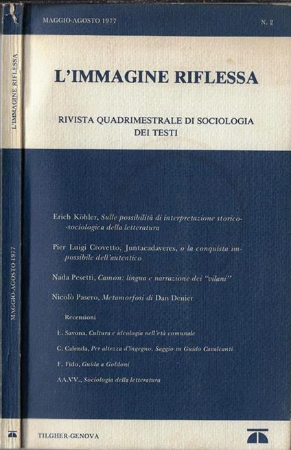 L' immagine riflessa N. 2 Anno 1977. Rivista quadrimestrale di sociologia dei testi - copertina