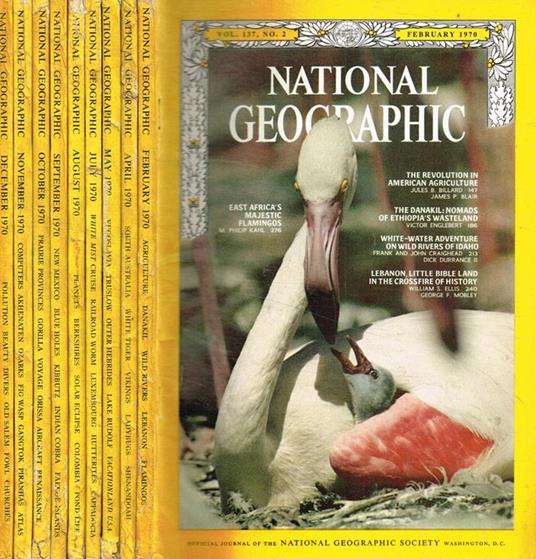 The National Geographic Magazine. Volume 137 number 2, 4, 5, volume 138 number 1, 2, 3, 4, 5, 6. 1970 - copertina