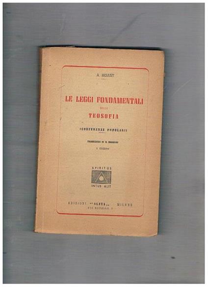 Le leggi fondamentali della teosofia (conferenze popolari). Traduz. di G. Boggiani - Annie Besant - copertina