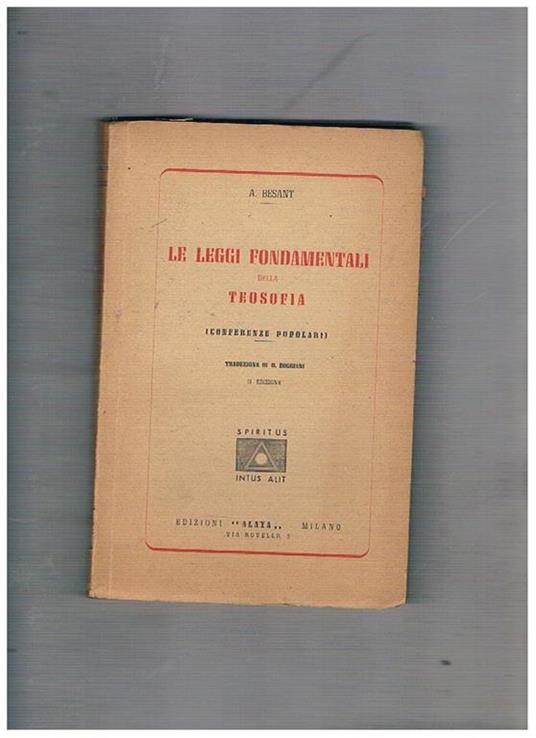 Le leggi fondamentali della teosofia (conferenze popolari). Traduz. di G. Boggiani - Annie Besant - copertina