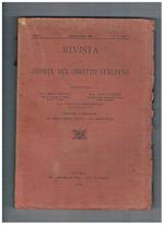 Rivista di storia del diritto italiano quadrimestrale anno I° n° 1 gen-apr. 1928. Contiene: La Stipulatio nell'età imperiale romana e durante il medio evo La Società Magna Alamanie sec. XIV-XVI La Manumissio in Ecclesia ecc