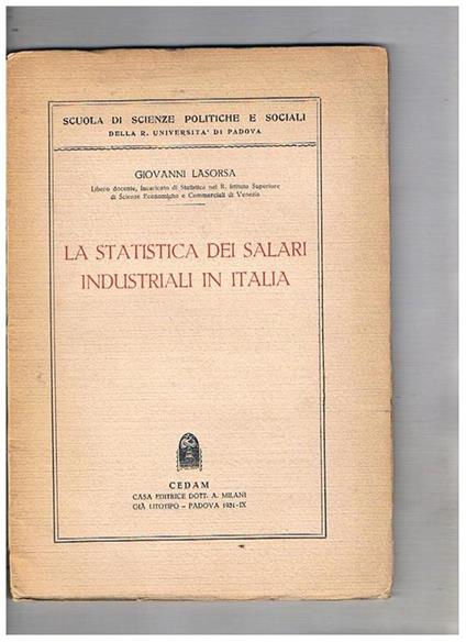 La statistica dei salari industriali in Italia - Giovanni Lasorsa - copertina