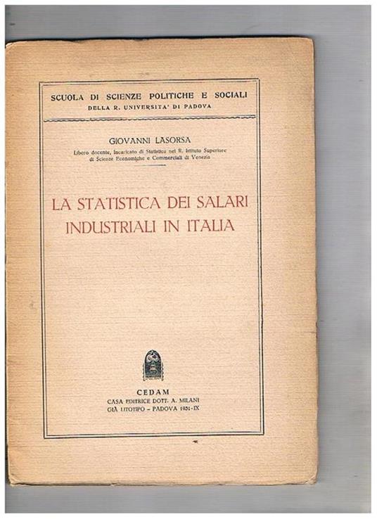La statistica dei salari industriali in Italia - Giovanni Lasorsa - copertina