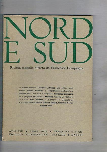 Nord e Sud rivista mensile. Disponiamo dal mese di aprile al mese di ottobre 1975 - copertina