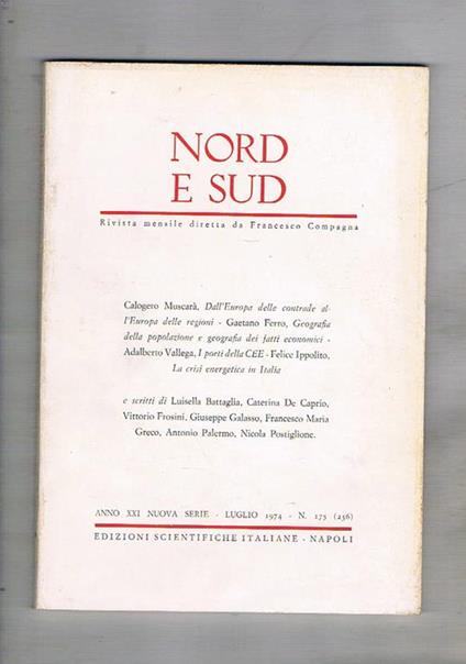 Nord e Sud rivista mensile. Disponiamo dei mesi luglio e ottobre del 1974 - copertina