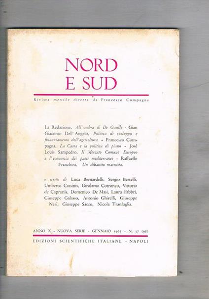 Nord e Sud rivista mensile. disponiamo del mese di Gennaio del 1963 - copertina