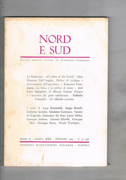 Nord e Sud rivista mensile. disponiamo del mese di Gennaio del 1963 - copertina