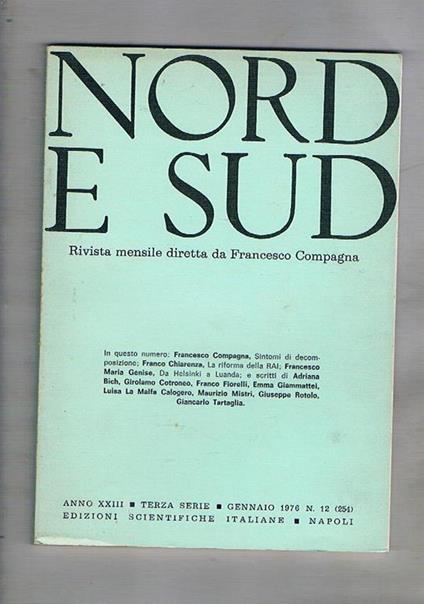 Nord e Sud rivista mensile. Disponiamo del mese di Gennaio del 1976 - copertina