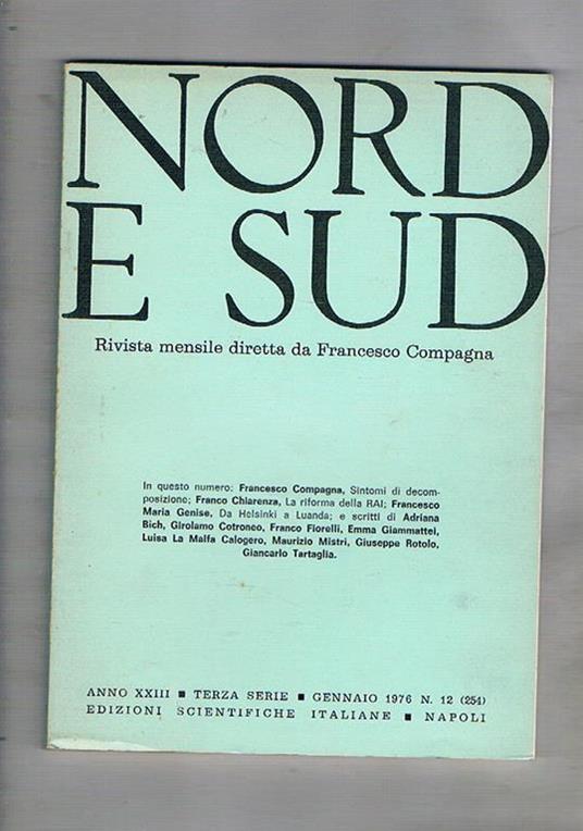 Nord e Sud rivista mensile. Disponiamo del mese di Gennaio del 1976 - copertina