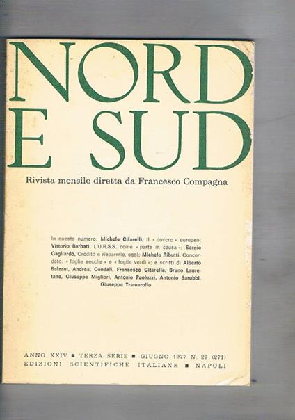 Nord e Sud rivista mensile. Disponiamo del mese di Giugno 1977 - copertina