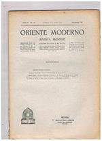 Oriente Moderno, rivista mensile d'informazioni e di studi per la diffusione della conoscenza dell'Oriente, sopra tutto musulmano, pubblicata a cura dell'Istituto per l'Oriente. Disponiamo del solo n° 12 di dicembre del 1925 + fascicolo d'Indici del volum