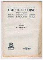 Oriente Moderno, rivista mensile d'informazioni e di studi per la diffusione della conoscenza dell'Oriente, sopra tutto musulmano, pubblicata a cura dell'Istituto per l'Oriente. Disponiamo dell'annata completa del 1930 con indice