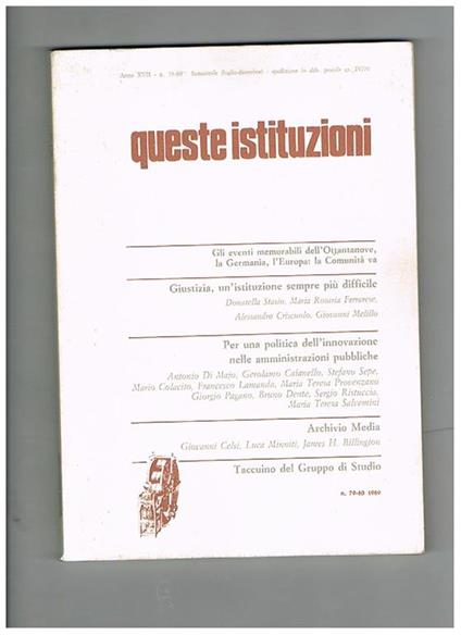 Queste istituzioni, trimestrale anno 1989 - copertina