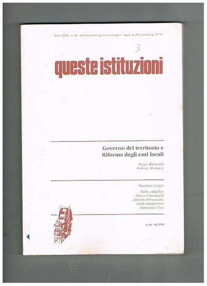 Queste istituzioni, trimestrale anno 1990 - copertina
