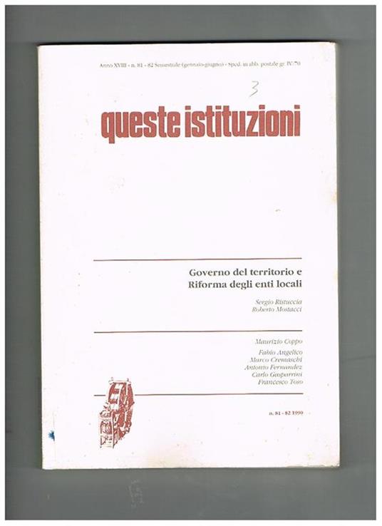 Queste istituzioni, trimestrale anno 1990 - copertina