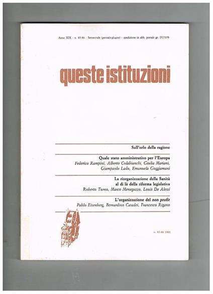 Queste istituzioni, trimestrale anno 1991 - copertina