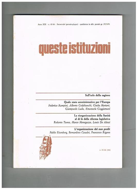 Queste istituzioni, trimestrale anno 1991 - copertina