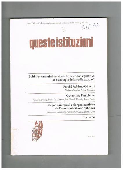 Queste istituzioni, trimestrale anno 1994 manca il 4° trimestre - copertina