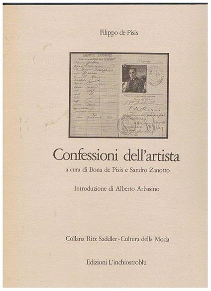 Adamo o dell'elelganza per una estetica nel vestire seguito da Confessioni dell'artista con introduzione di Alberto Arbasino e a cura di Bona De Pisis e Sandro Zanotto. Collana Ritz Saddler-Cultura della Moda - Filippo De Pisis - copertina