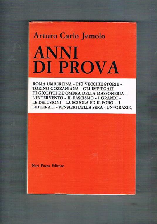 Anni di prova - Arturo Carlo Jemolo - copertina