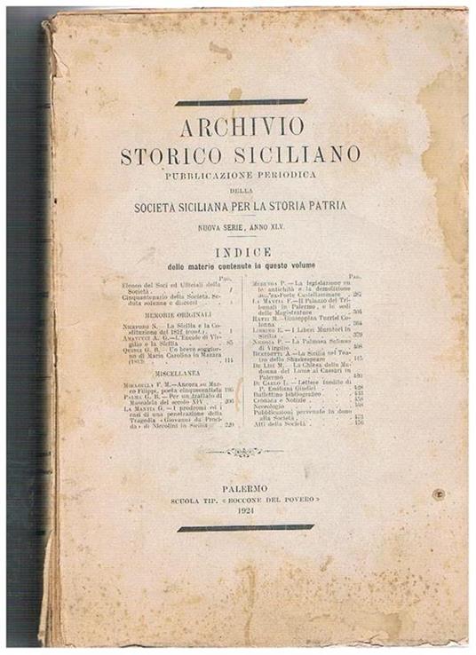 Archivio storico siciliano. pubblicazione periodica della Società Siciliana per la storia patria nuova serie anno XLV - copertina