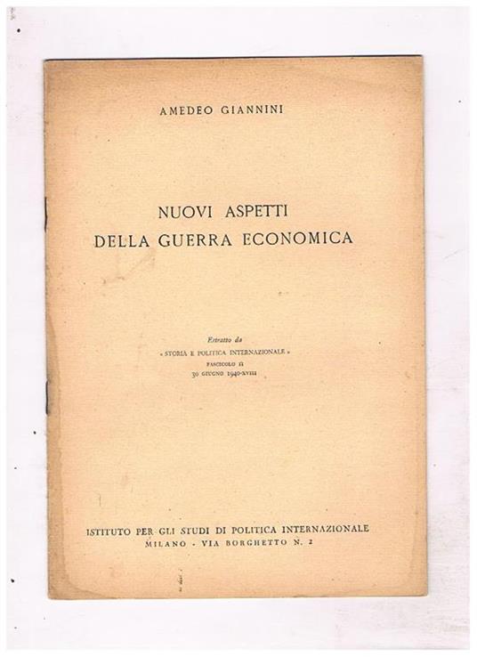 Nuovi aspetti della guerra economica. EStratto - Amedeo Giannini - copertina