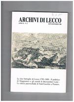 Archivi di Lecco. Rassegna trimestrale di studi sulla storia, l'arte, il folclore, la vita del territorio. Pubblicata dall'associazione Giuseppe Bovara. AnnoIX° 1986 completo in 4 numeri