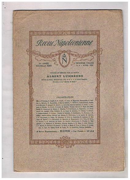 Revue Napoleonienne n° 4 avril 1909. Alcini art. in francese e altri in italiano - copertina