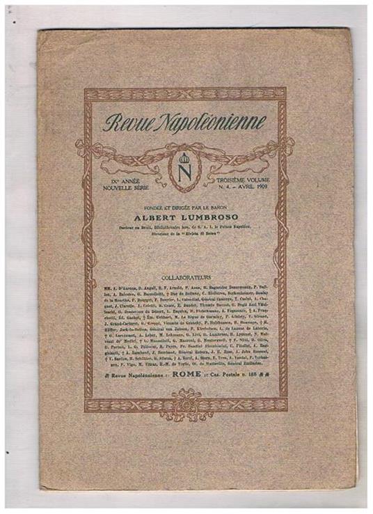 Revue Napoleonienne n° 4 avril 1909. Alcini art. in francese e altri in italiano - copertina