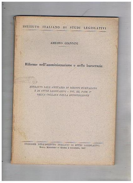 Riforme nell'amministrazione e nella burocrazia. Estratto - Amedeo Giannini - copertina