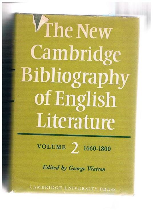 The New Cambridge Bibliography of English Literature. Volume 2° 1660-1800 - George Watson - copertina