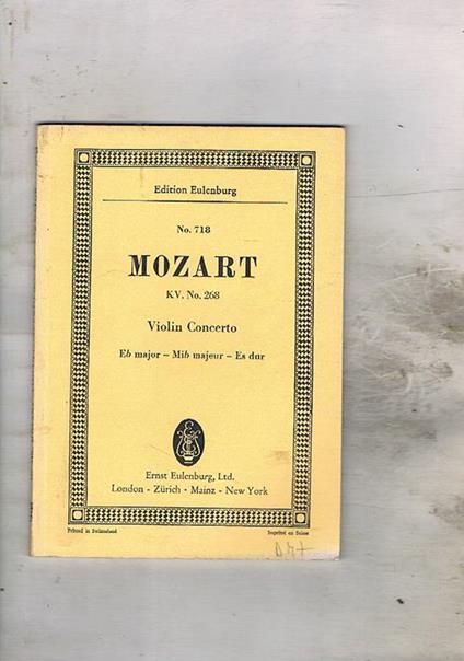 Concerto eb major for Violin and Orchestra. Kochel n° 268 - Wolfgang Amadeus Mozart - copertina