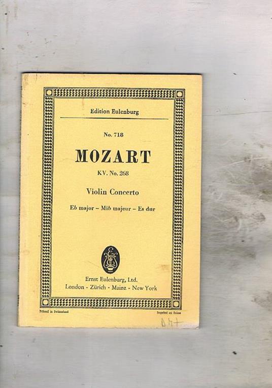Concerto eb major for Violin and Orchestra. Kochel n° 268 - Wolfgang Amadeus Mozart - copertina