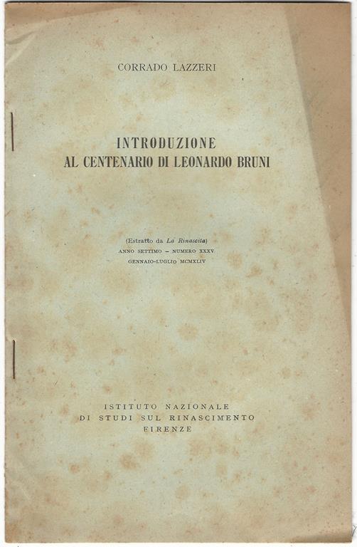 Introduzione al centanario di Leonardo Bruni - Corrado Lazzari - copertina