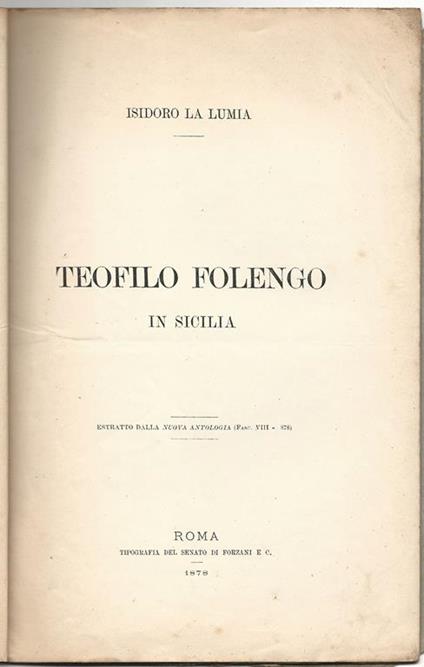 Teofilo Folengo in Sicilia - Isidoro La Lumia - copertina