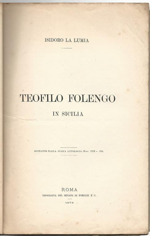 Teofilo Folengo in Sicilia - Isidoro La Lumia - copertina